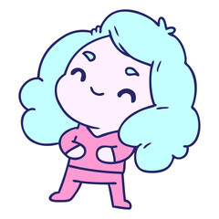 cartoon illustration of a cute kawaii girl in bright neon color