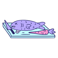 hand drawn cartoon doodle of a food chopping board in bright neon color