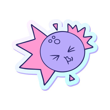 Naklejki sticker of a cartoon bowling ball striking in bright neon color