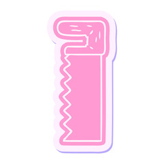 cartoon sticker of a metal saw in bright neon color