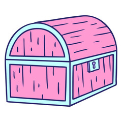 hand drawn cartoon doodle of a treasure chest in bright neon color