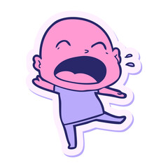 sticker of a cartoon shouting bald man in bright neon color