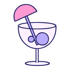cute cartoon of a fancy cocktail in bright neon color