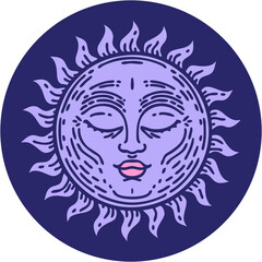 iconic tattoo style image of a sun in bright neon color