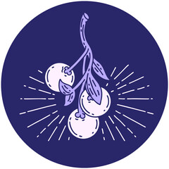 icon of a tattoo style mistletoe berries in bright neon color