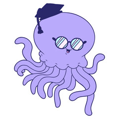 cartoon jellyfish in love in bright neon color