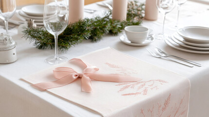 Holiday inspired festive diy table setting with elegant pink and green accents