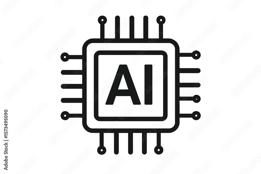 Poster ai chip icon, artificial intelligence processor, microchip circuit, technology symbol, machine learn