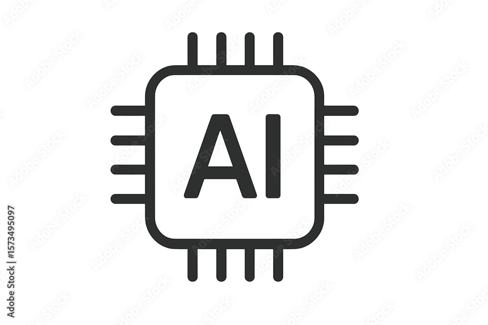 Poster ai chip icon, artificial intelligence processor symbol, minimalist microchip vector, machine learnin