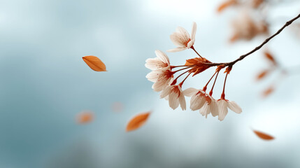 Spring wind gently carries blossom petals in tranquil nature scene