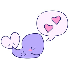 cartoon whale in love with speech bubble in bright neon color