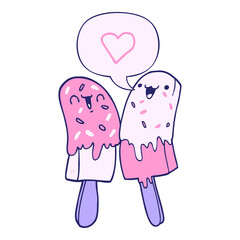 cartoon ice lolly in love with speech bubble in bright neon color