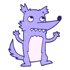hand drawn doodle style cartoon wolf in bright neon color