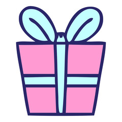 hand drawn quirky cartoon present in bright neon color