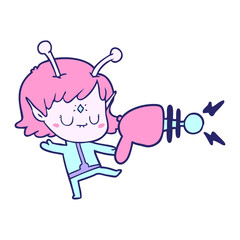 cartoon alien girl in bright neon color