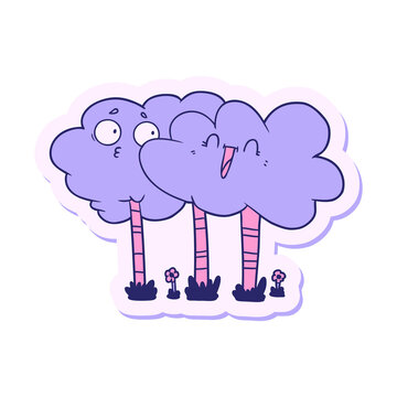 Naklejki sticker of a cartoon trees with faces in bright neon color