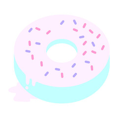 Flat colour illustration of a tasty iced donut in bright neon color