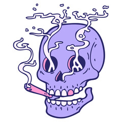 smoking skull in bright neon color