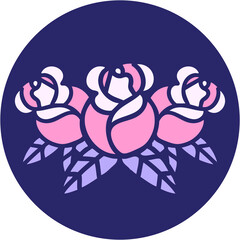 iconic tattoo style image of a bouquet of flowers in bright neon color