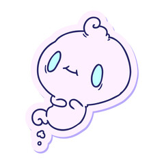 sticker cartoon illustration of a kawaii cute ghost in bright neon color