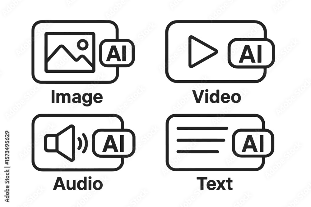 Poster ai generate button set. create media file, image, video, audio, text with artificial intelligence. a