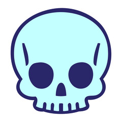 hand drawn quirky cartoon skull in bright neon color