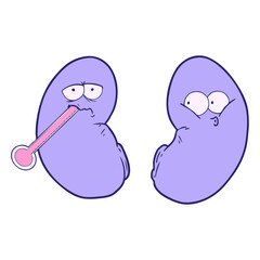cartoon unhealthy kidney in bright neon color