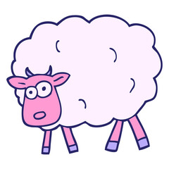 hand drawn doodle style cartoon sheep in bright neon color
