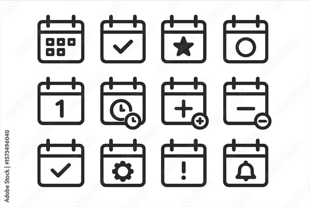 Poster calendar icon set for app and website ui design. vector symbols for event organizer, planner, and re