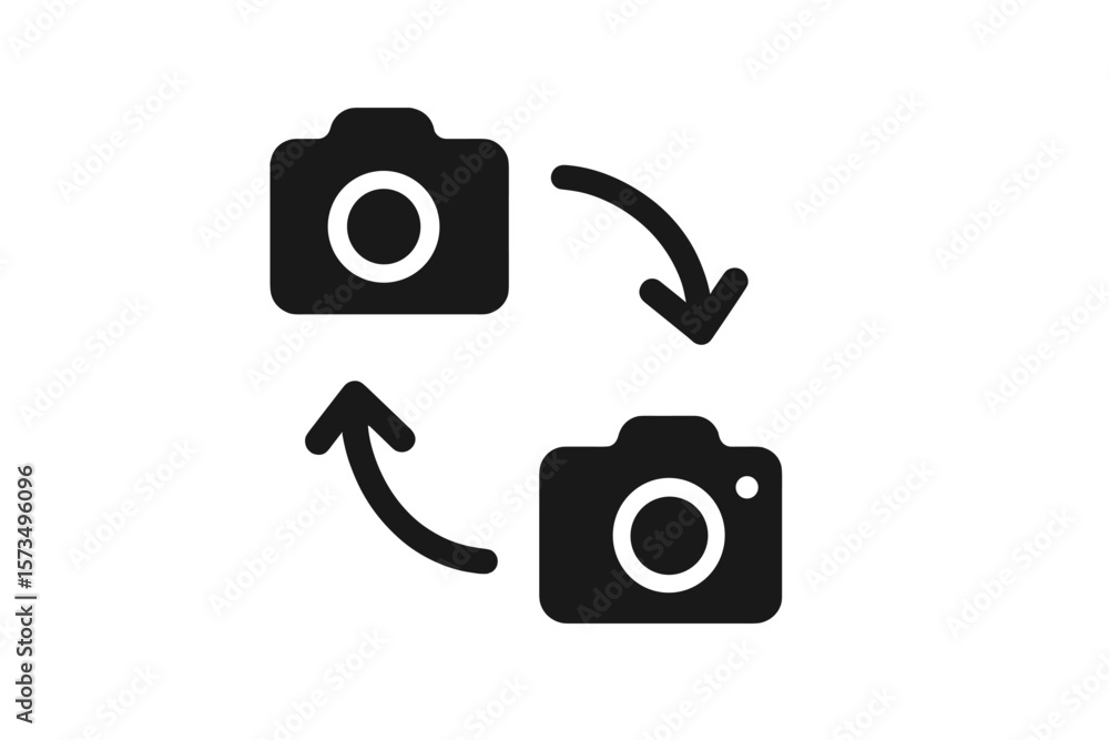 Poster camera change icon. switch between front and back camera symbol. flip camera vector sign. rotate cam