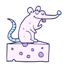 cartoon mouse sitting on cheese in bright neon color