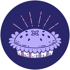 icon of a tattoo style amazing pie in bright neon color