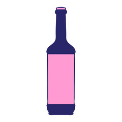 hand drawn quirky cartoon wine bottle in bright neon color