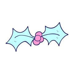 cartoon doodle xmas holly in bright neon color