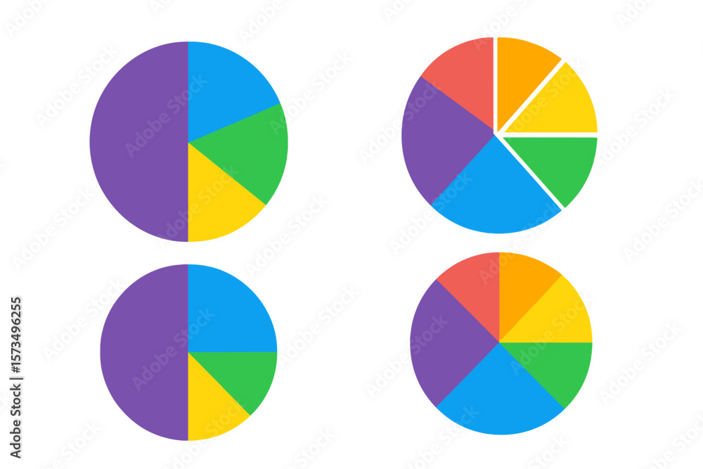 Poster set of colorful pie charts for business data visualization and infographics. vector diagram elements