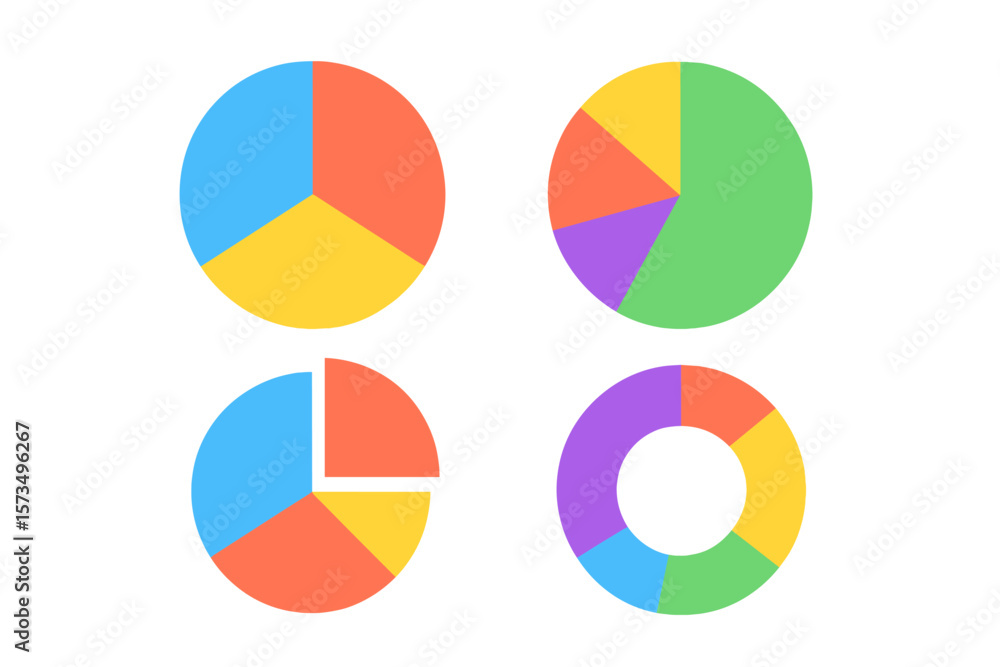 Poster colorful pie chart and donut chart set for business data visualization and infographics. vector grap