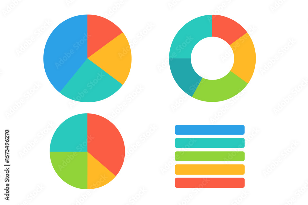Poster colorful pie chart set. business infographic elements. data visualization diagram. statistics report