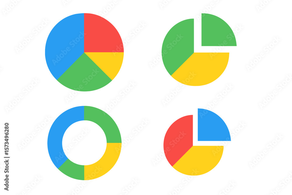 Poster colorful pie chart and doughnut chart set. business statistics and data visualization. infographic d