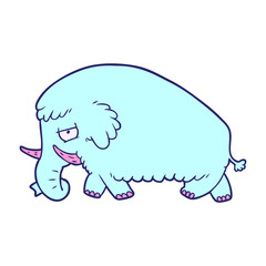 cartoon mammoth in bright neon color