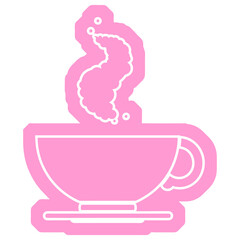 vector icon illustration of a hot cup of coffee in bright neon color