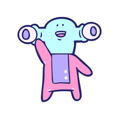 friendly cartoon alien waving in bright neon color