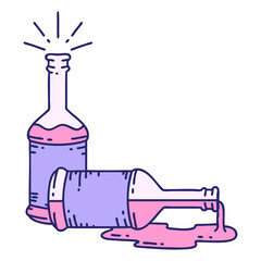 illustration of a traditional tattoo style beer bottles in bright neon color