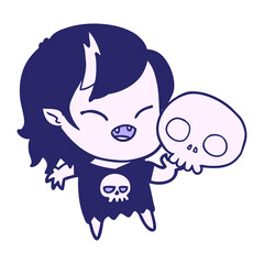 cartoon laughing vampire girl in bright neon color