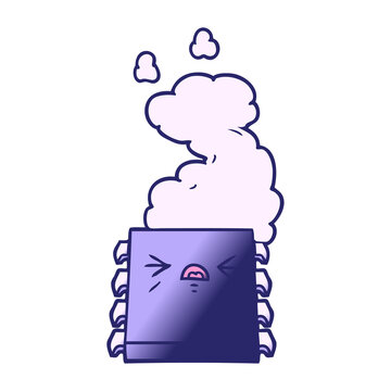 cartoon overheating computer chip in bright neon color