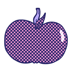 cartoon doodle juicy apple in bright neon color
