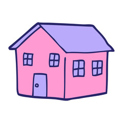 cartoon doodle traditional house in bright neon color