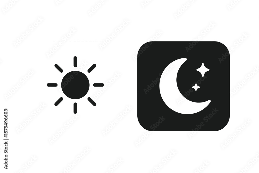 Poster dark and light mode toggle switch icon. day and night theme buttons. sun and moon symbols for user i