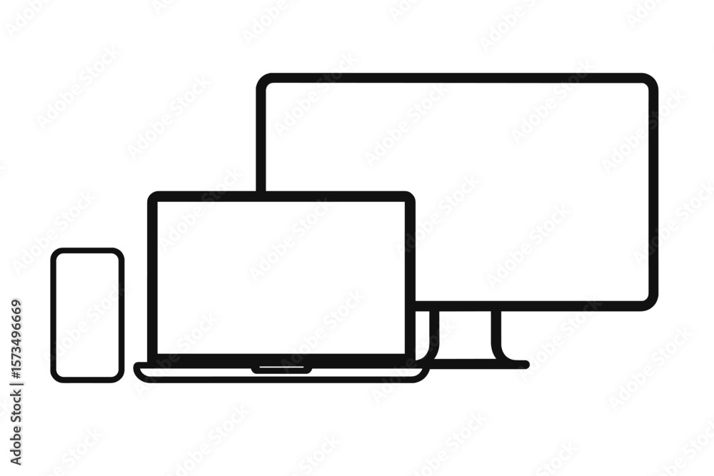 Fototapete device mockup set with blank screen. smartphone, laptop, and desktop computer monitor. responsive we