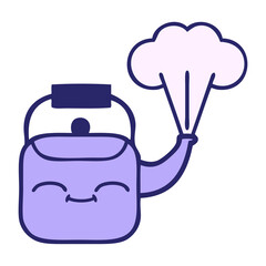 cute cartoon of a steaming kettle in bright neon color