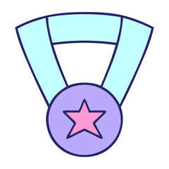 cute cartoon of a gold medal in bright neon color